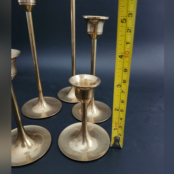 Set of 5pcs-Vintage Brass Candlesticks Holders, Brass Home decor, shelf decor - Picture 9 of 10